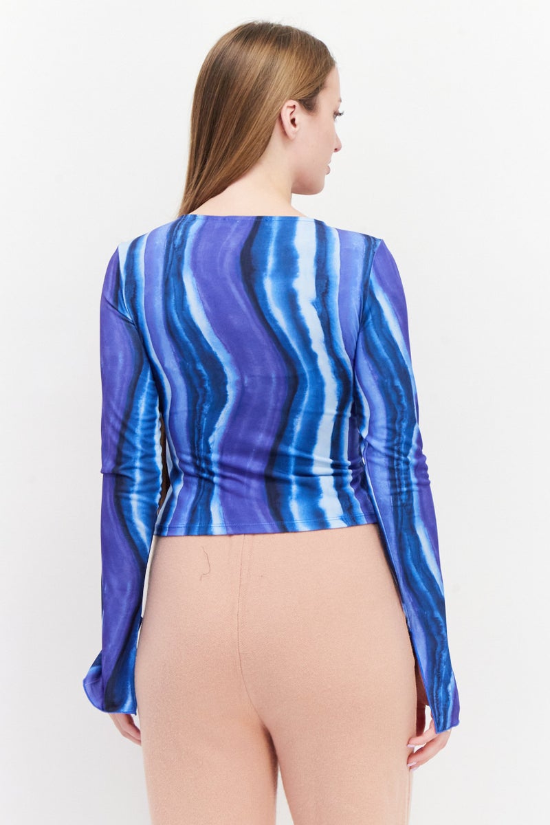 NA-KD Women Round Neck Long Sleeve Swirl Top, Multicolor - Image 2