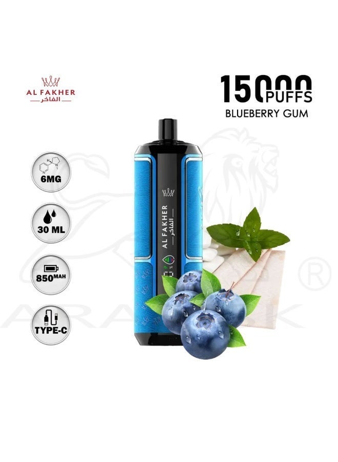 AL FAKHER Crown Bar Blueberry Gum 15000 Puffs Hypermax Disposable Vape Kit NC-6mg - Image 1