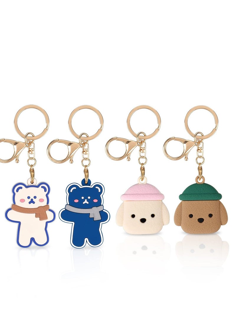Captaintech 4 Pack Airtag Keychain Cartoon Dog for AirTag Tracker  Bear Protective AirTag Holder with Anti-Lost Keychain,Anti-Drop Scratch Airtag Holder Keychain Accessories for Kids Pets Backpacks - Image 1