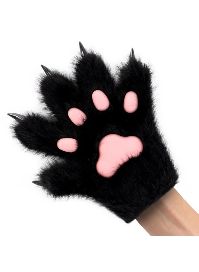 HAOAN Furry Fur Cat Wolf Fox Dog Fluffy Animal Paws Claws Gloves Mittens Hands Costume Cosplay Halloween Christmas for Kids, Black, M - Image 3