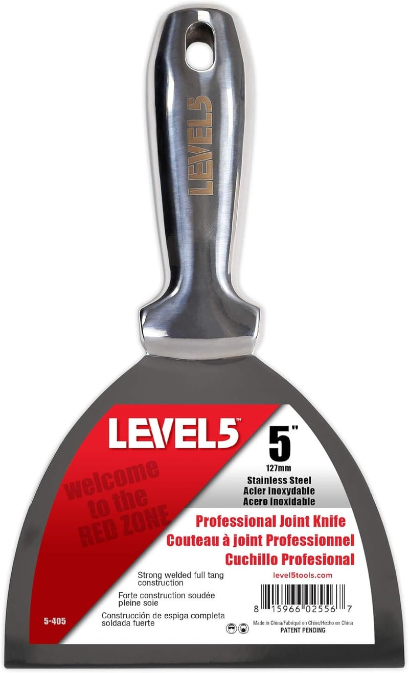 Level-5 5" All Stainless Steel Joint Knife - | Professional Grade Putty Blade, Premium Polished All-Metal, Precision Ground Edge, Ergonomic, Corrosion Resistant | 5-405 - Image 1