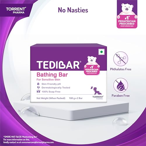 Tedibar Moisturising Baby Bathing Bar 100x2g (Pack of 1) 100% Soap Free No. 1* Pediatrician Prescribed Moisturising Bar - By Torrent Pharma - Image 5