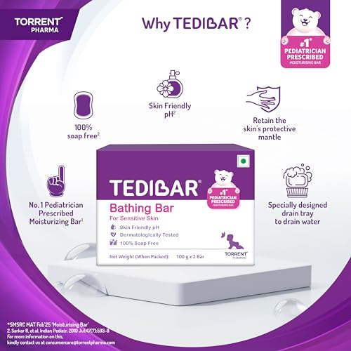 Tedibar Moisturising Baby Bathing Bar 100x2g (Pack of 1) 100% Soap Free No. 1* Pediatrician Prescribed Moisturising Bar - By Torrent Pharma - Image 3