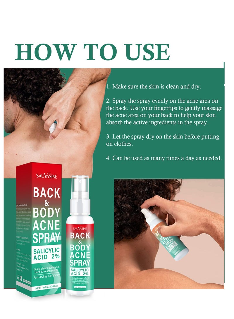 SAUVASINE Back & Body Acne Treatment Spray, Gentle Oil Control for Acne, Redness Relief, Smooth Skin, Cleans Pores, Moisturizes, Quick Dry Formula for All Skin Types (100ml) - Image 4
