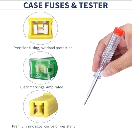 Onfunlee Car Fuses Assortment Kit with Tester, 156PCS Auto Fuse Standard, Small, Mini Sizes, Low & Tall Profile (2A 5A 10A 15A 20A 25A 30A 35A 40A), Replacement Fuses for Cars RVs Trucks Boat, 1PC Fuse Puller - Image 5