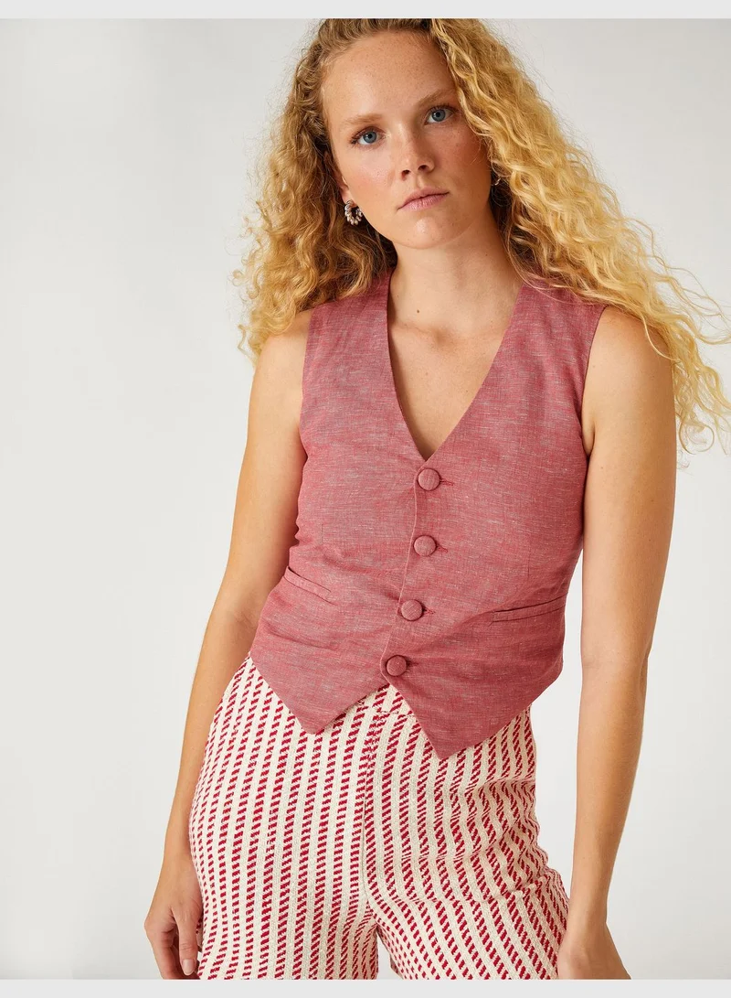 KOTON Linen Mix Crop Vest