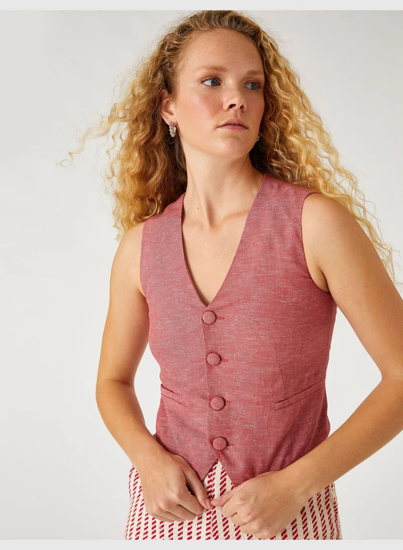 KOTON Linen Mix Crop Vest