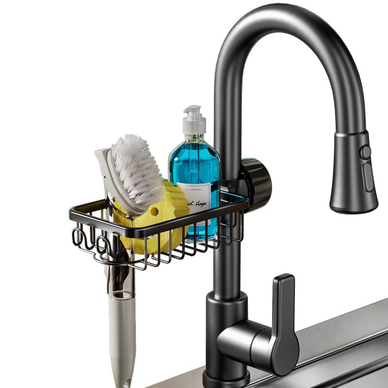 Lonin Sponge Holder Over Faucet Kitchen Sink Caddy Organizer  Stainless Steel Detachable Hanging Faucet Drain Rack For Bathroom  Scrubbers  Soap  (Black) - Image 1