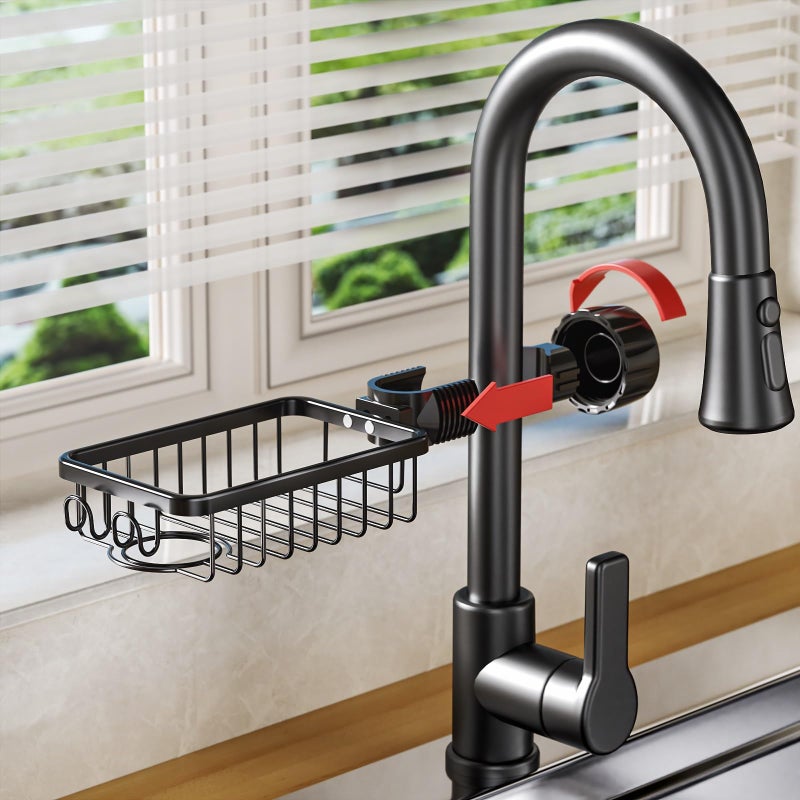 Lonin Sponge Holder Over Faucet Kitchen Sink Caddy Organizer  Stainless Steel Detachable Hanging Faucet Drain Rack For Bathroom  Scrubbers  Soap  (Black) - Image 5