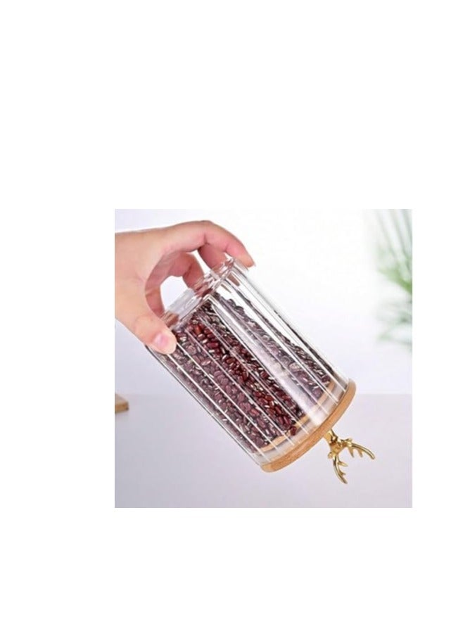 Deer Glass Storage Jar Set-Modern Decorative Glass Jars (3Pcs 500,800,1100ml)-With Beech Wood Tray - Image 3