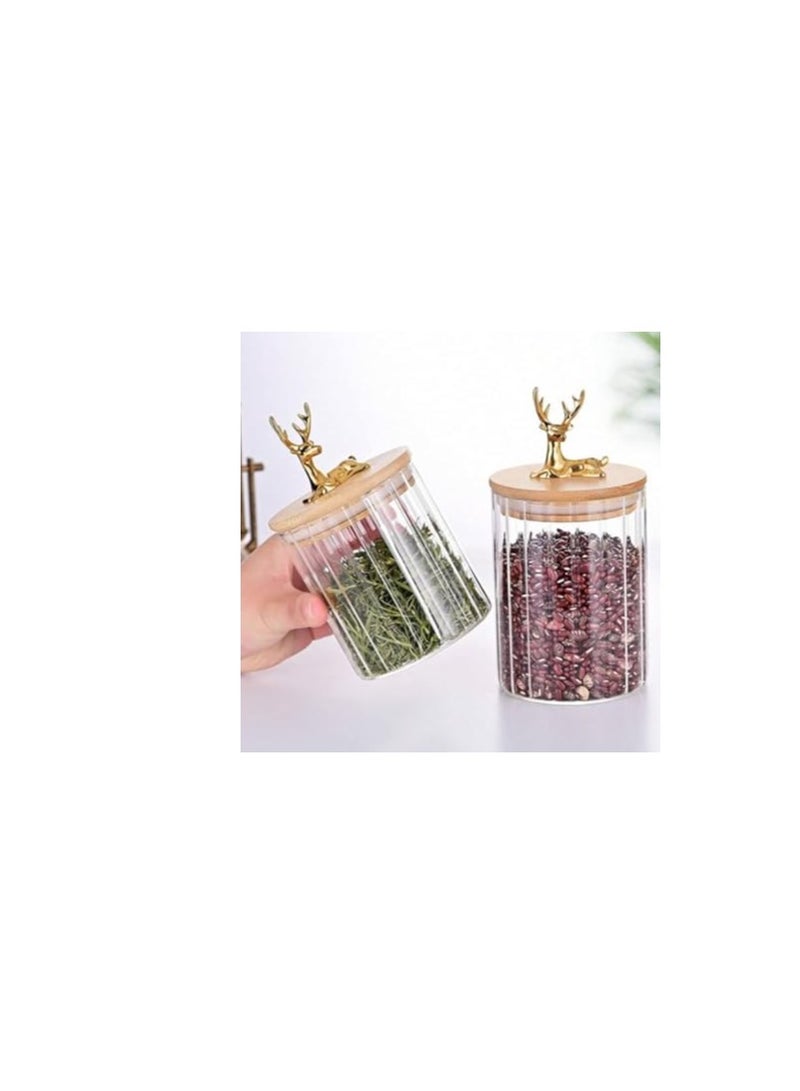 Deer Glass Storage Jar Set-Modern Decorative Glass Jars (3Pcs 500,800,1100ml)-With Beech Wood Tray - Image 2