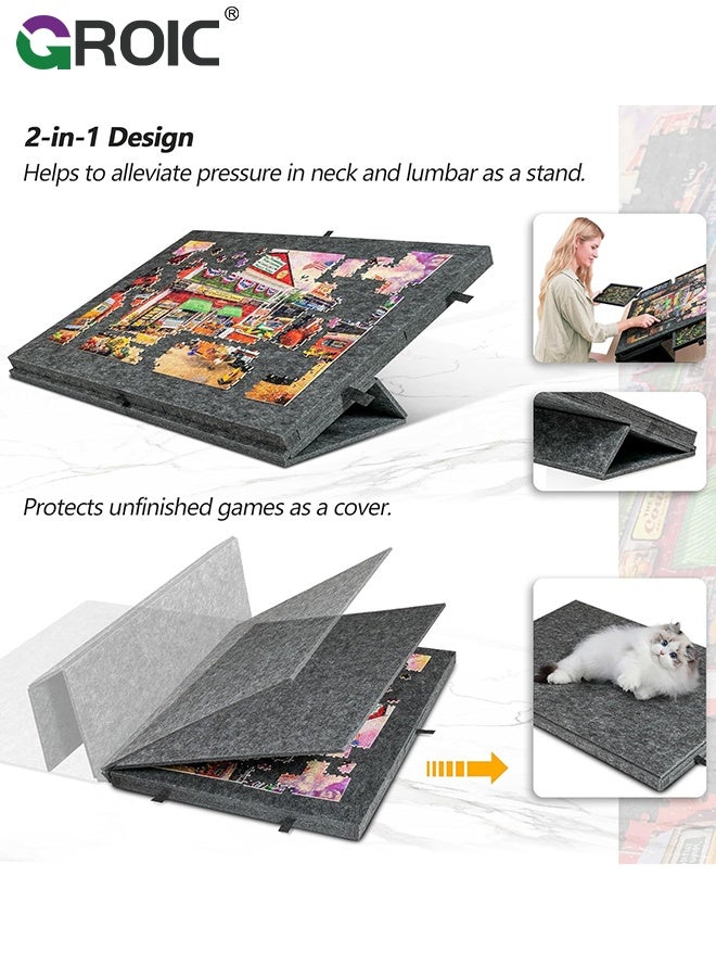 GROIC 1000 Pcs Tilting Puzzle Board with 2-in-1 Designed Stand & Cover, Super Lightweight Felt Plateau Storage with 6 Drawers,Portable Jigsaw Puzzle Table with Storage - Image 2