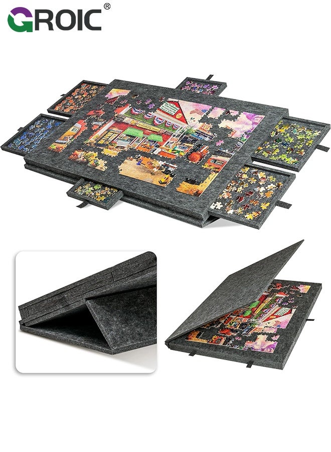 GROIC 1000 Pcs Tilting Puzzle Board with 2-in-1 Designed Stand & Cover, Super Lightweight Felt Plateau Storage with 6 Drawers,Portable Jigsaw Puzzle Table with Storage - Image 1