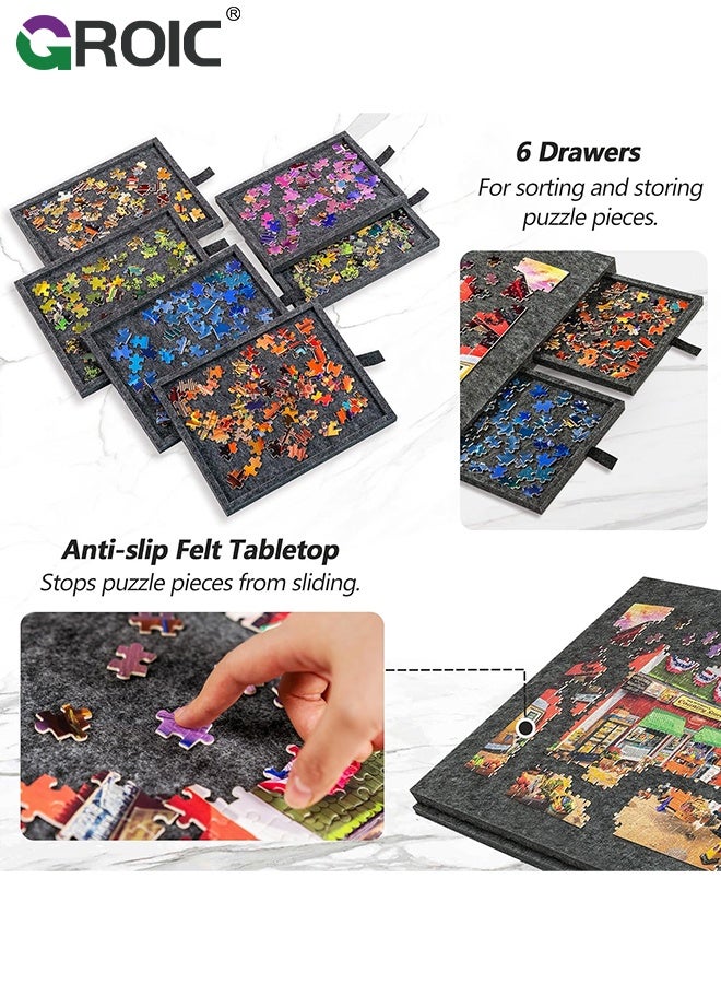 GROIC 1000 Pcs Tilting Puzzle Board with 2-in-1 Designed Stand & Cover, Super Lightweight Felt Plateau Storage with 6 Drawers,Portable Jigsaw Puzzle Table with Storage - Image 3