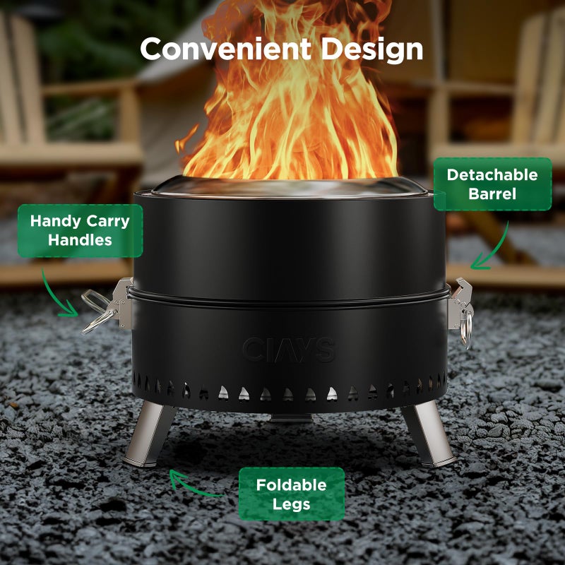 Ciays Smokeless Firepit, 19 Inch Fire Pit for Camping with Patented Technology, Portable Fire Pit for Outside with Steel Grill Rack, Fire Poker, and Bag, Easy Setup and Storage, Wood Burning (Black) - Image 5