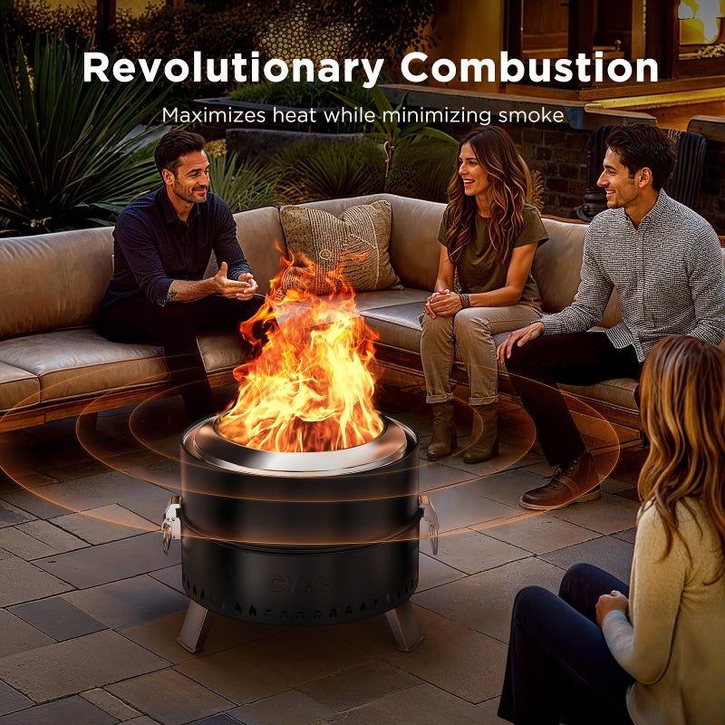 Ciays Smokeless Firepit, 19 Inch Fire Pit for Camping with Patented Technology, Portable Fire Pit for Outside with Steel Grill Rack, Fire Poker, and Bag, Easy Setup and Storage, Wood Burning (Black) - Image 2