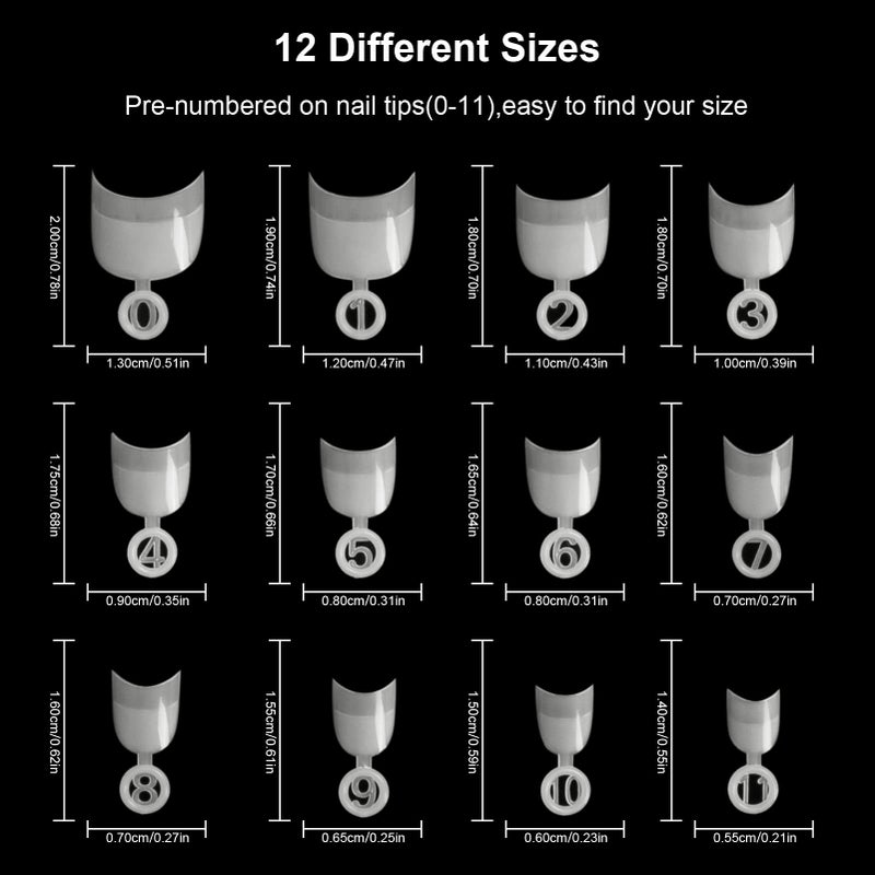 Ranrose 600pcs Short Nail Tips- Oval Half Cover False Tips 12 Sizes French Acrylic Nails for DIY Nail Salon - Image 4