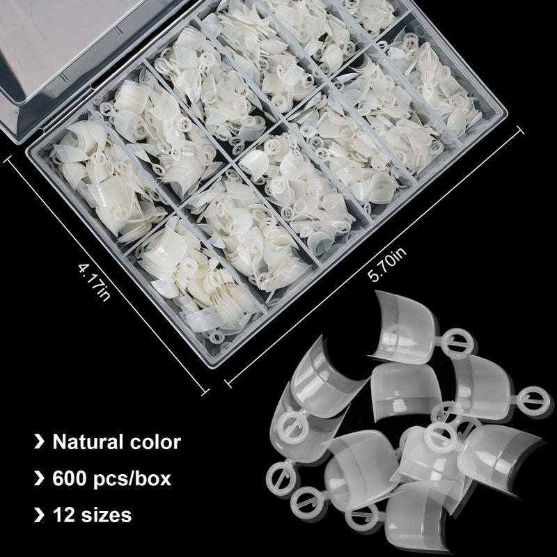 Ranrose 600pcs Short Nail Tips- Oval Half Cover False Tips 12 Sizes French Acrylic Nails for DIY Nail Salon - Image 3