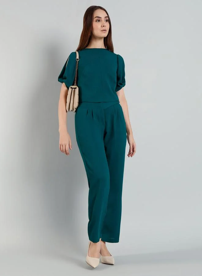 ميش طقم بلوزة بأكمام منتفخة مع بنطال