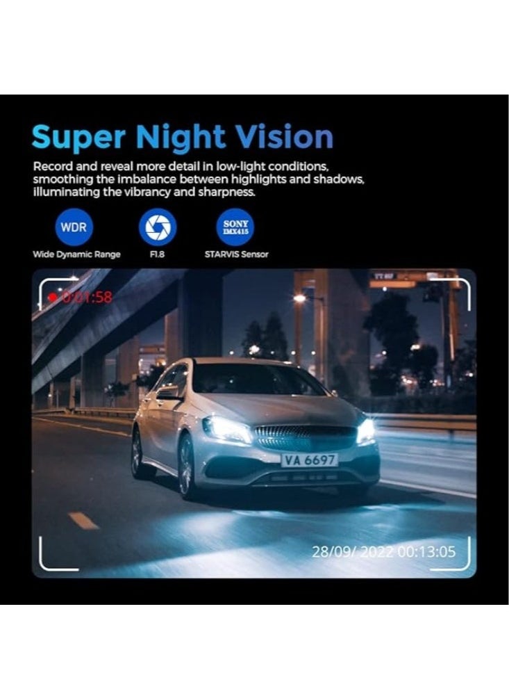 أزدوم كاميرا داش AZDOME GS63 Pro WiFi بدقة 4K أمامية وخلفية، كاميرا مزدوجة للسيارة بدقة 4K+1080P، مزودة بذاكرة مدمجة بسعة 128GB.  - Image 4