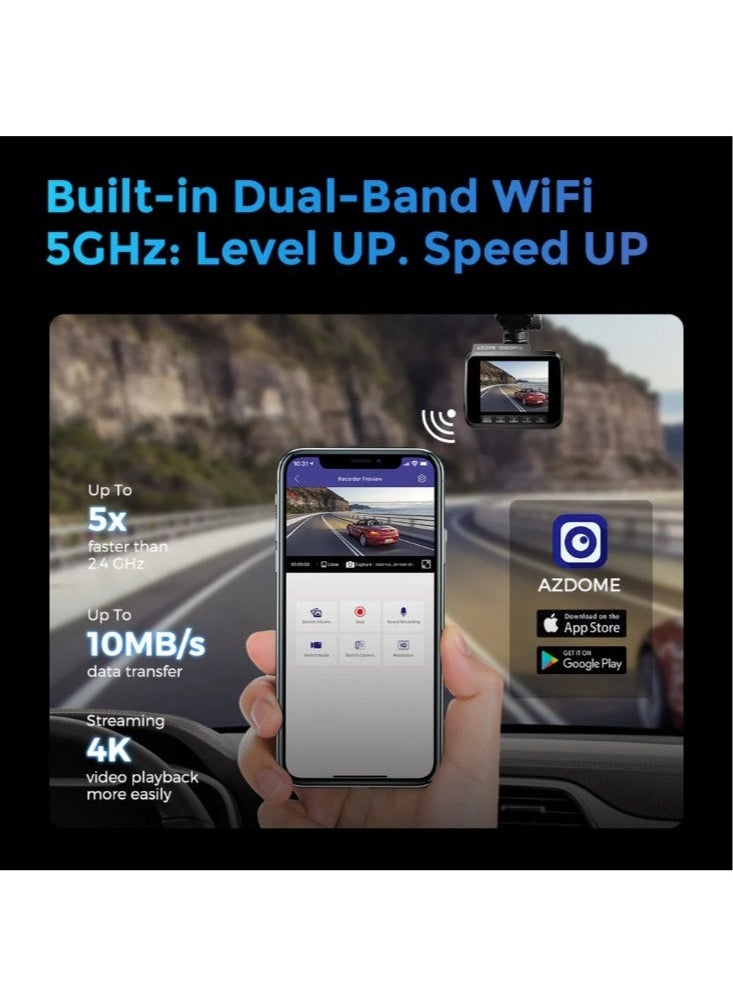 أزدوم كاميرا داش AZDOME GS63 Pro WiFi بدقة 4K أمامية وخلفية، كاميرا مزدوجة للسيارة بدقة 4K+1080P، مزودة بذاكرة مدمجة بسعة 128GB.  - Image 5