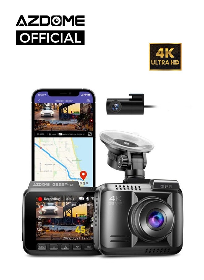 أزدوم كاميرا داش AZDOME GS63 Pro WiFi بدقة 4K أمامية وخلفية، كاميرا مزدوجة للسيارة بدقة 4K+1080P، مزودة بذاكرة مدمجة بسعة 128GB.  - Image 1