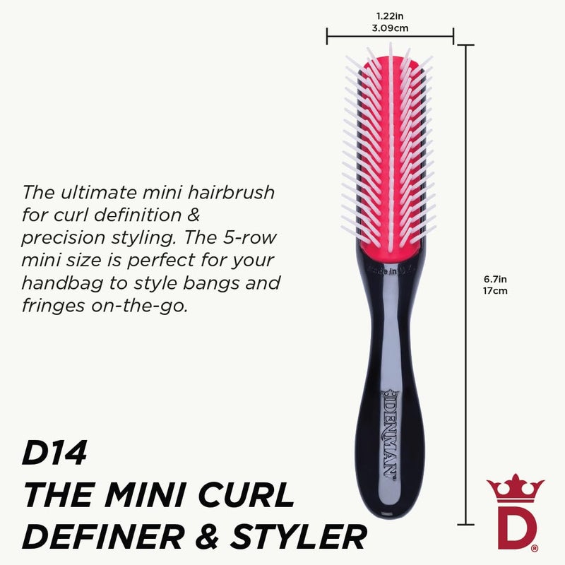 Denman Curly Hair Brush D14 (Black) 5 Row Styling Brush for Detangling, Separating, Shaping and Defining Curls, Fringes & Bangs - For Women and Men - Image 2