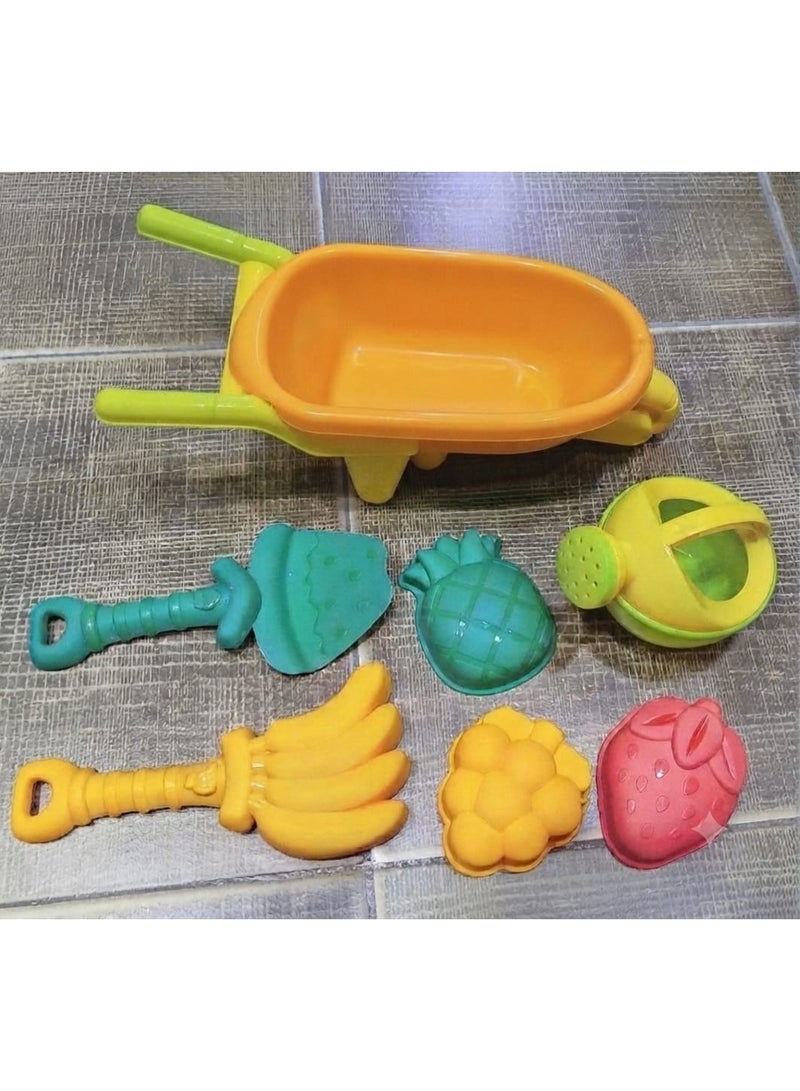 Beach Bucket Sand Wheelbarrow Kids Sand Cart Plastic Beach Cart Beach Sand Toys with Wheelbarrow - Complete Summer Outdoor Toy Set with Fruit Molds and Shovels for Toddlers and Kids Play - Image 5