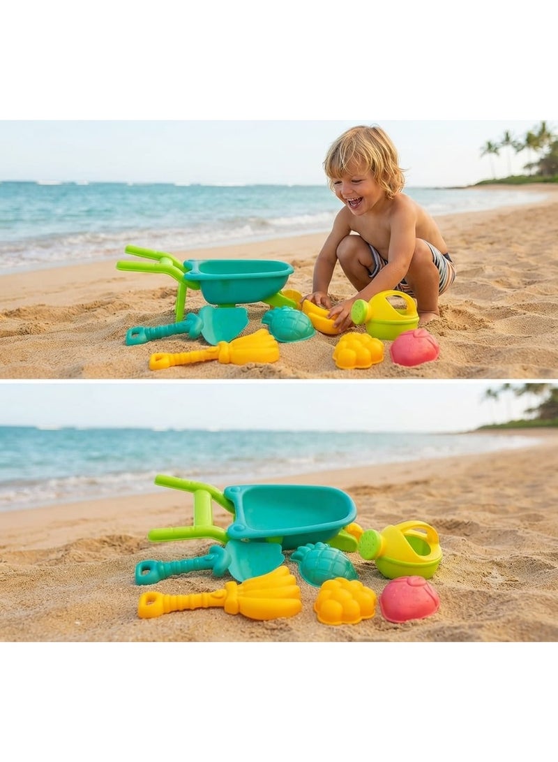 Beach Bucket Sand Wheelbarrow Kids Sand Cart Plastic Beach Cart Beach Sand Toys with Wheelbarrow - Complete Summer Outdoor Toy Set with Fruit Molds and Shovels for Toddlers and Kids Play - Image 3