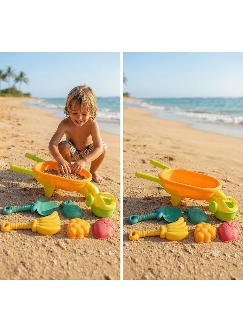 Beach Bucket Sand Wheelbarrow Kids Sand Cart Plastic Beach Cart Beach Sand Toys with Wheelbarrow - Complete Summer Outdoor Toy Set with Fruit Molds and Shovels for Toddlers and Kids Play - Image 4