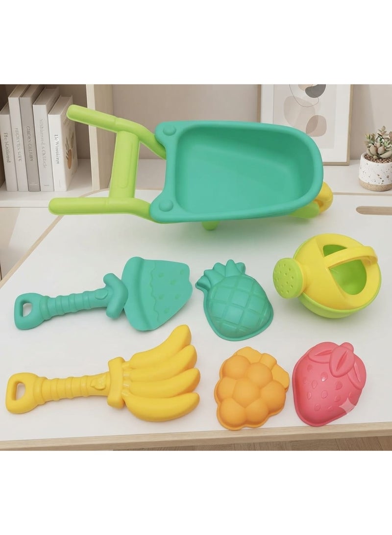 Beach Bucket Sand Wheelbarrow Kids Sand Cart Plastic Beach Cart Beach Sand Toys with Wheelbarrow - Complete Summer Outdoor Toy Set with Fruit Molds and Shovels for Toddlers and Kids Play - Image 2