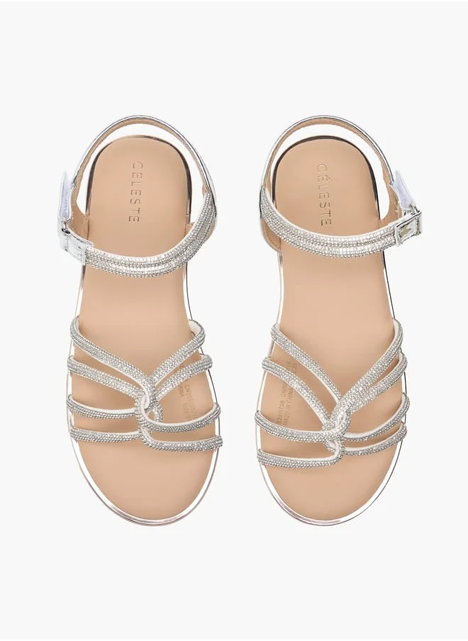 سيليست Girl's Embellished Sandals with Hook and Loop Closure