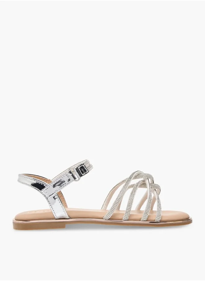 سيليست Girl's Embellished Sandals with Hook and Loop Closure