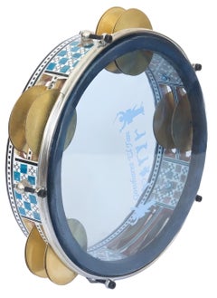 Generic Colorful Wooden Mosaic Riq Req Riqq Rek Tambourine Parchment with 10x Jingle Pair & 22cm Plastic Drum Head  - Image 1