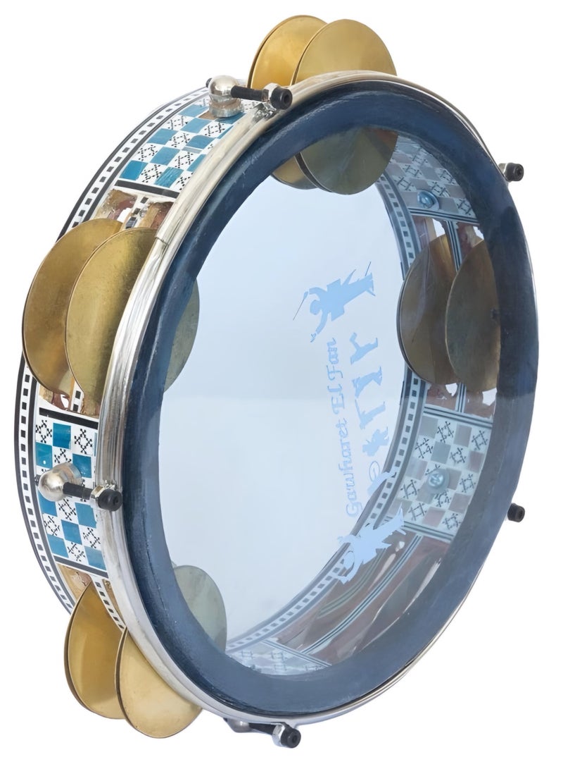 رق طبلة خشب صدف مع صاجات و جلدة بلاستيكية ٢٢ سم - متعدد الألوان - Image 1