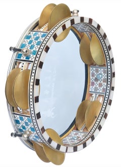 Generic Colorful Wooden Mosaic Riq Req Riqq Rek Tambourine Parchment with 10x Jingle Pair & 22cm Plastic Drum Head  - Image 2