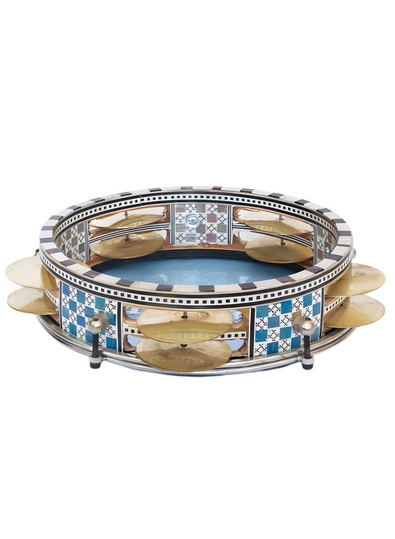 رق طبلة خشب صدف مع صاجات و جلدة بلاستيكية ٢٢ سم - متعدد الألوان - Image 3