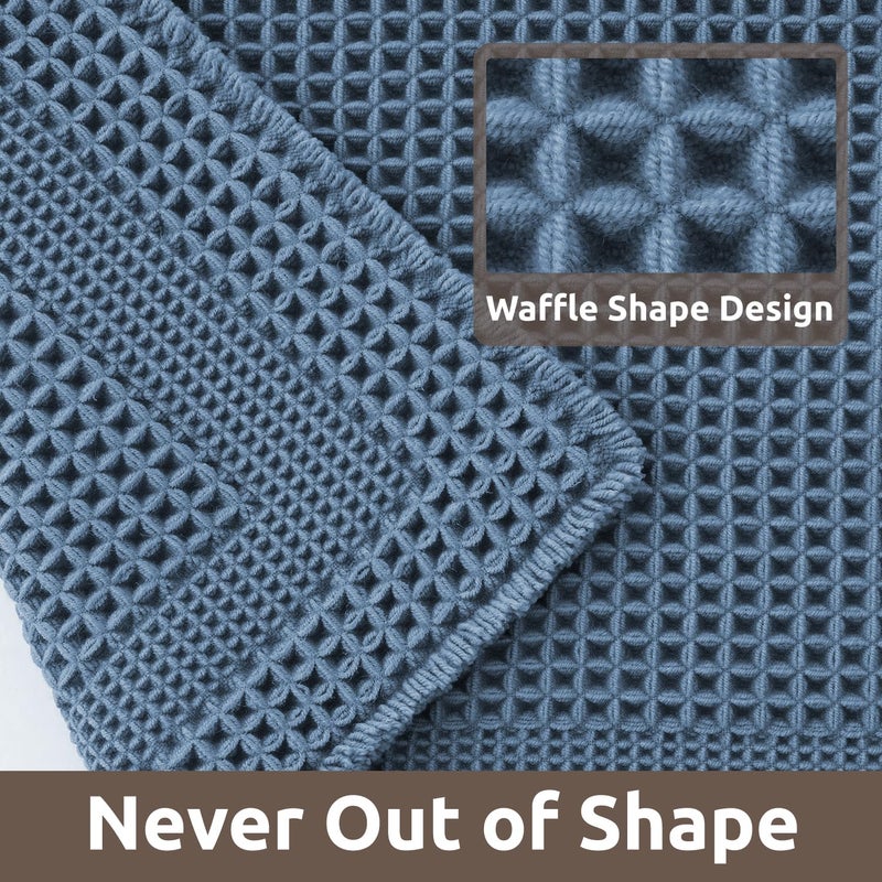AMOAMI Waffle Bath-Mat, Absorbent Bath Mats for Bathroom Non Slip, Machine Washable Bathroom Rugs with Tassels Ultra Soft Boho Bath Rugs for Floor 17"x24" Blue - Image 3