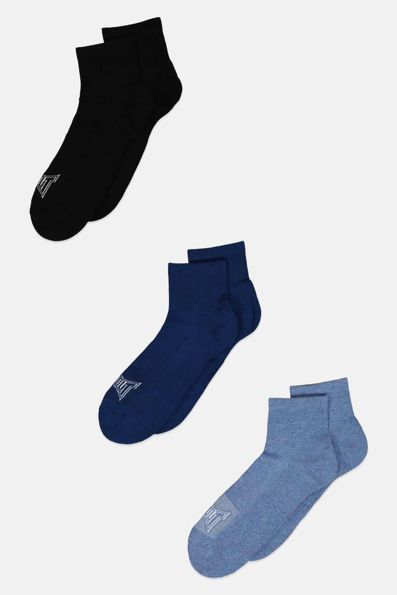TapouT Men 3 Pairs Brand Logo Basic Quarter Half Terry Socks, Multicolor  - Image 1