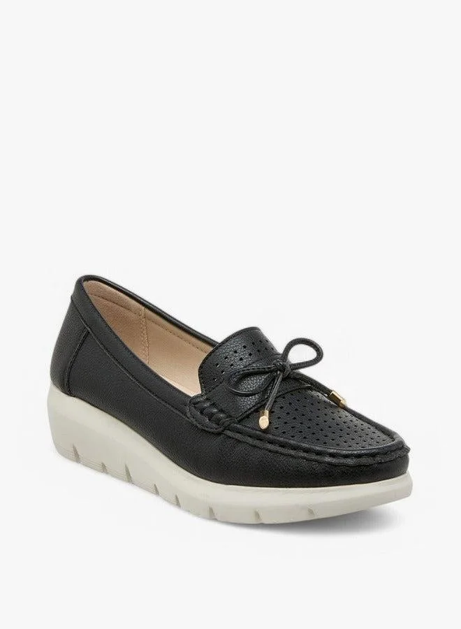 Le Confort Bow Accent Slip-On Moccasins with Wedge Heels