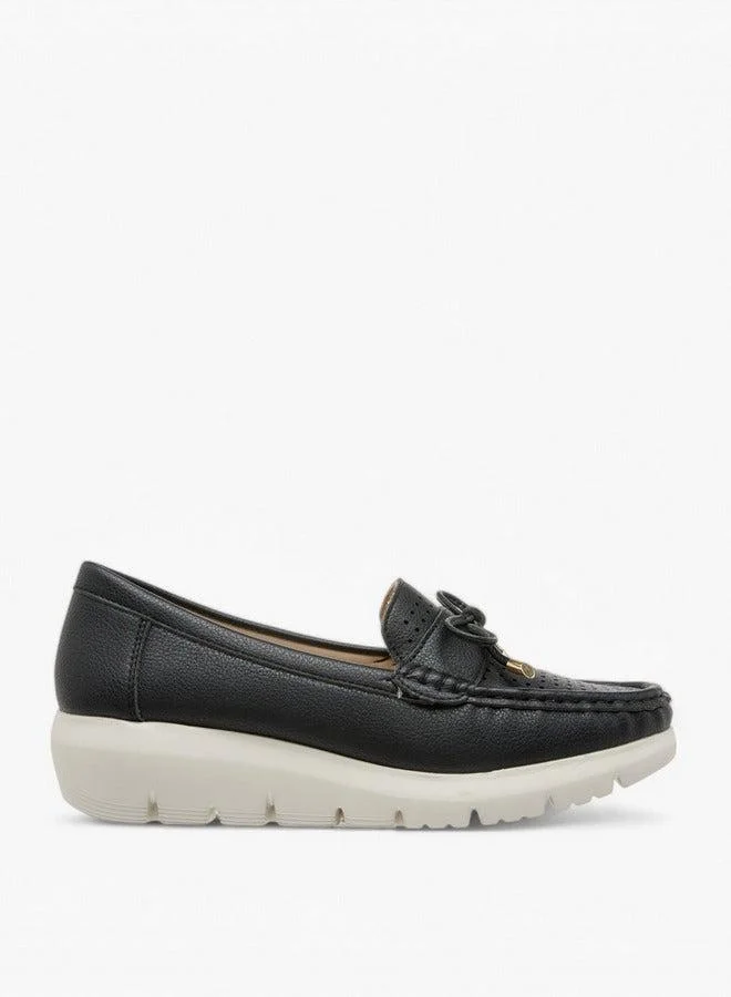 Le Confort Bow Accent Slip-On Moccasins with Wedge Heels