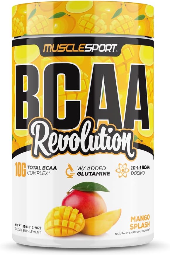 Musclesport BCAA Revolution Amino Acid Powder Supplement for Men  Women  Intra Workout Training Complex  Recovery Supplement Mango Splash 30 Servings - Image 1