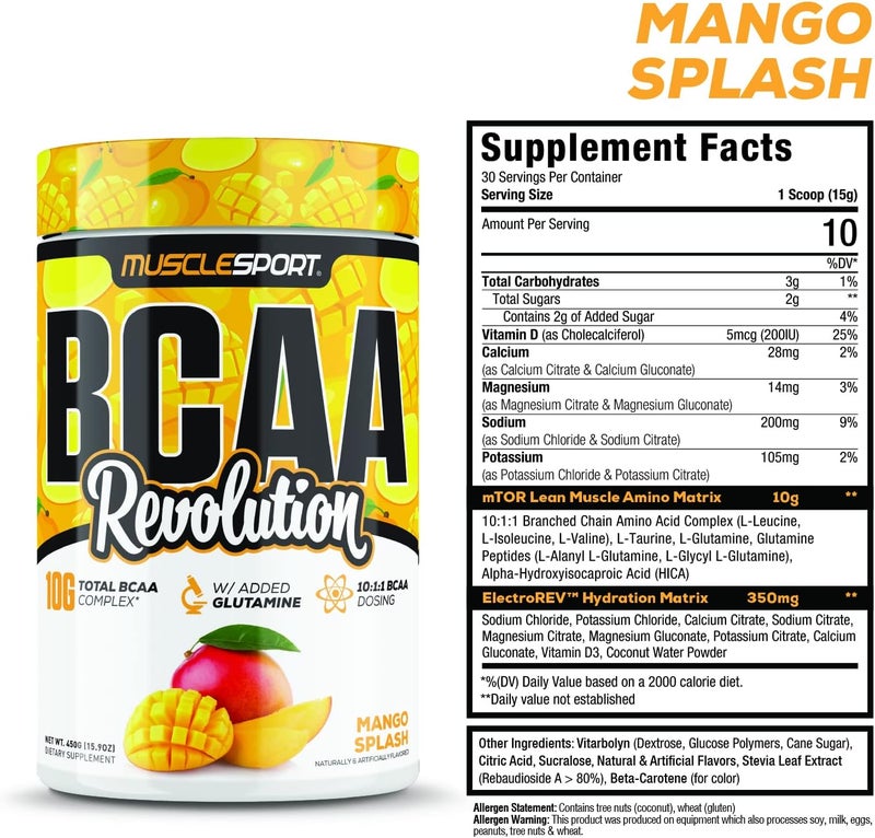 Musclesport BCAA Revolution Amino Acid Powder Supplement for Men  Women  Intra Workout Training Complex  Recovery Supplement Mango Splash 30 Servings - Image 2