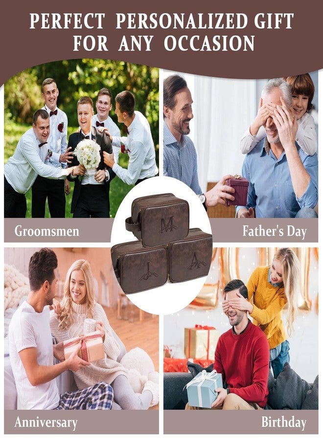 Janhavi حقيبة سفر كبيرة للرجال من جانهافي، حقيبة أدوات تجميل، هدية للزوج، مصنوعة من جلد البولي يوريثان المقاوم للماء، محفور عليها الأحرف الأولى وجبل، حقيبة سفر قابلة للتوسيع لتنظيم المكياج، حقيبة تنظيم إكسسوارات الرجال (بني داكن G) - Image 2