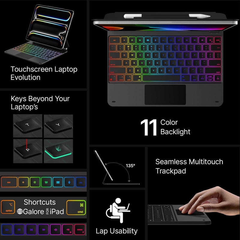 typecase Edge Keyboard Case for iPad Pro 13-inch (M4) 2024,Magic Keyboard with 11 Colors Backlight,Keyboard Case with Pencil Holder,Multi-Touch Trackpad, Easy-Set Magnetic Stand-Black - Image 3