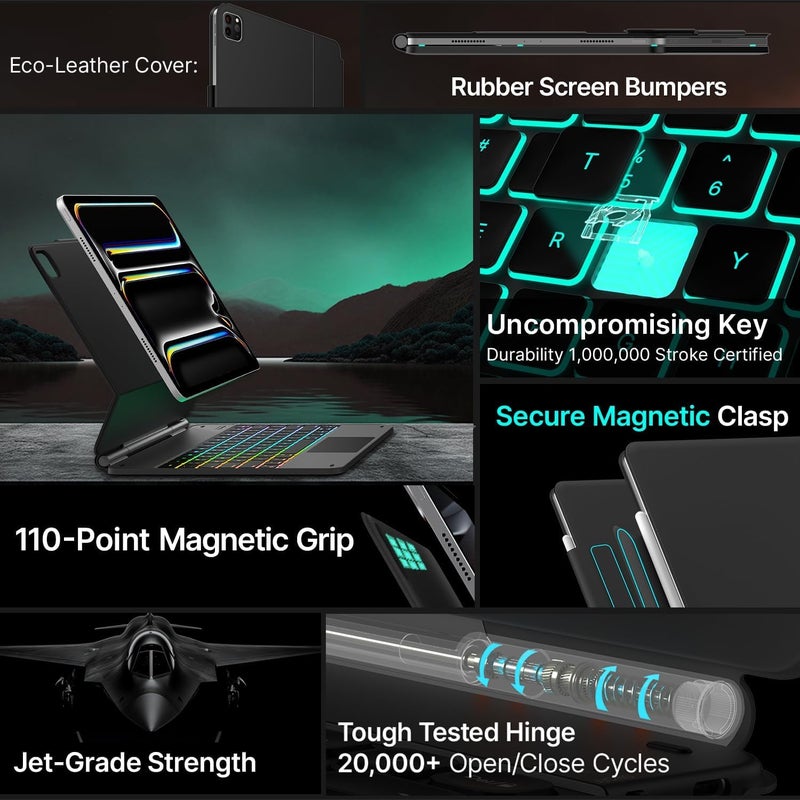 typecase Edge Keyboard Case for iPad Pro 13-inch (M4) 2024,Magic Keyboard with 11 Colors Backlight,Keyboard Case with Pencil Holder,Multi-Touch Trackpad, Easy-Set Magnetic Stand-Black - Image 4