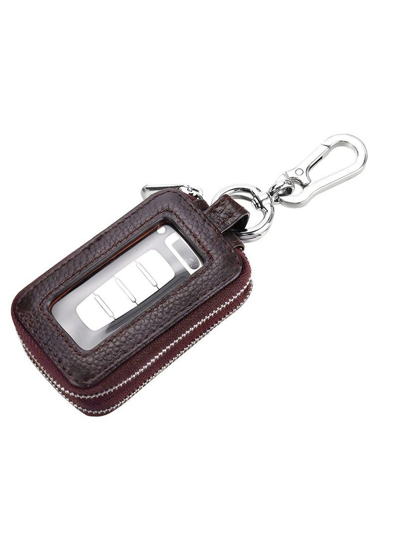 Y&D Car Key Fob Case, Genuine Leather Smart with Lanyard and Zipper Closure, Protection Cover for Men Women Holder Remote Fob(Coffee) - Image 1