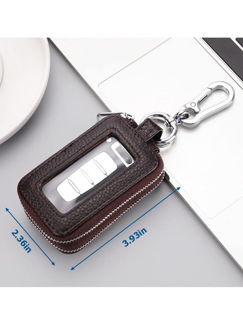 Y&D Car Key Fob Case, Genuine Leather Smart with Lanyard and Zipper Closure, Protection Cover for Men Women Holder Remote Fob(Coffee) - Image 2