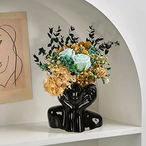 BDLBDL Flower Vase for Decor Black Ceramic Face Vase for Flowers, Head Vase, Female Form Head Bust Vases, Modern Minimalism Vase for Home Decor Living Room Office Table Desk Decoration (W 6" x H 5") - Image 3