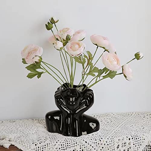 BDLBDL Flower Vase for Decor Black Ceramic Face Vase for Flowers, Head Vase, Female Form Head Bust Vases, Modern Minimalism Vase for Home Decor Living Room Office Table Desk Decoration (W 6" x H 5") - Image 2